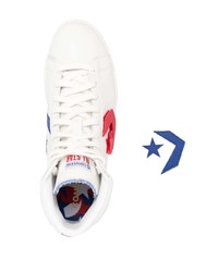 Мужские белые кожаные высокие кеды с принтом от Converse