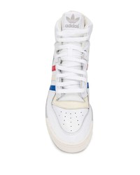 Мужские белые кожаные высокие кеды с принтом от adidas