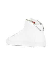 Мужские белые кожаные высокие кеды с украшением от Philipp Plein