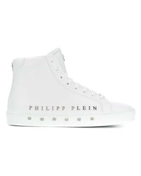 Мужские белые кожаные высокие кеды с шипами от Philipp Plein