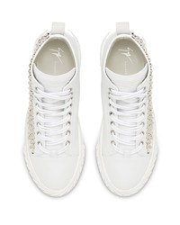 Мужские белые кожаные высокие кеды с шипами от Giuseppe Zanotti