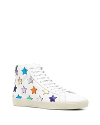 Мужские белые кожаные высокие кеды со звездами от Saint Laurent