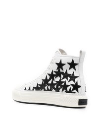 Мужские белые кожаные высокие кеды со звездами от Amiri