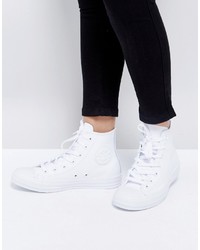 Женские белые кожаные высокие кеды от Converse