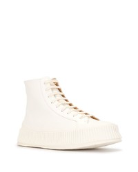 Мужские белые кожаные высокие кеды от Jil Sander