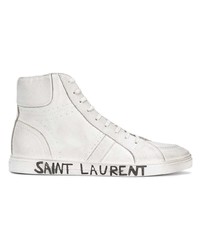 Мужские белые кожаные высокие кеды от Saint Laurent
