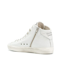 Мужские белые кожаные высокие кеды от Leather Crown