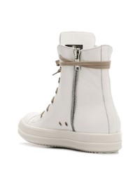 Мужские белые кожаные высокие кеды от Rick Owens