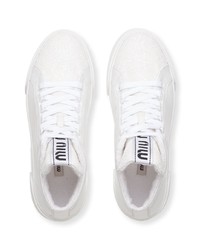 Женские белые кожаные высокие кеды от Miu Miu