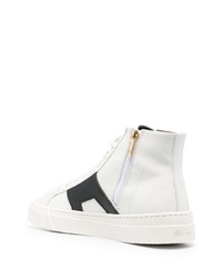 Мужские белые кожаные высокие кеды от Santoni