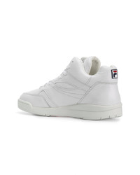 Мужские белые кожаные высокие кеды от Fila