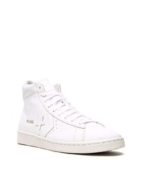 Мужские белые кожаные высокие кеды от Converse