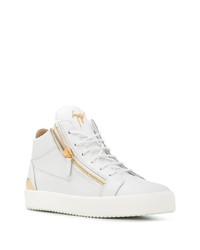 Мужские белые кожаные высокие кеды от Giuseppe Zanotti