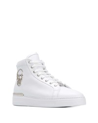 Мужские белые кожаные высокие кеды от Philipp Plein
