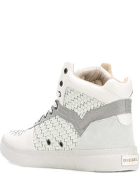 Мужские белые кожаные высокие кеды от Diesel