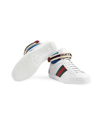 Мужские белые кожаные высокие кеды от Gucci