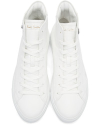 Мужские белые кожаные высокие кеды от Paul Smith