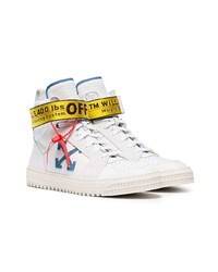 Мужские белые кожаные высокие кеды от Off-White