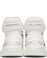 Мужские белые кожаные высокие кеды от Dolce & Gabbana