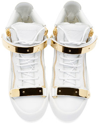 Женские белые кожаные высокие кеды от Giuseppe Zanotti