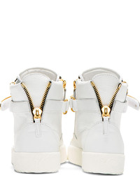 Женские белые кожаные высокие кеды от Giuseppe Zanotti