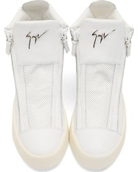 Мужские белые кожаные высокие кеды от Giuseppe Zanotti