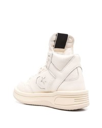 Мужские белые кожаные высокие кеды от Rick Owens DRKSHDW