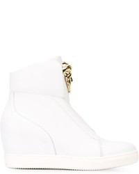 Белые кожаные кроссовки на танкетке от Versace