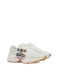Мужские белые кожаные кроссовки от Gucci