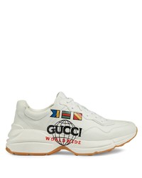 Мужские белые кожаные кроссовки от Gucci
