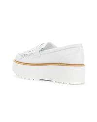 Белые кожаные лоферы на платформе от Hogan