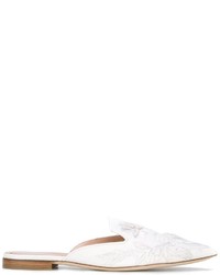 Женские белые кожаные лоферы с вышивкой от Alberta Ferretti