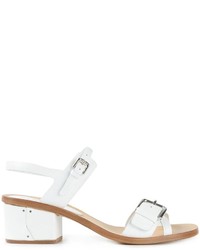 Белые кожаные массивные босоножки на каблуке от Roberto Del Carlo