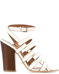Белые кожаные массивные босоножки на каблуке от Sergio Rossi