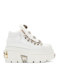 Женские белые кожаные массивные ботинки на шнуровке от Gucci