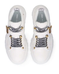 Женские белые кожаные массивные ботинки на шнуровке от Miu Miu