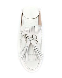 Женские белые кожаные мокасины c бахромой от Tod's