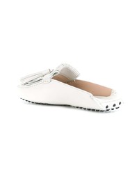 Женские белые кожаные мокасины c бахромой от Tod's