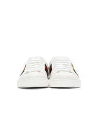 Мужские белые кожаные низкие кеды с вышивкой от Gucci