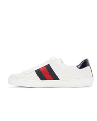 Мужские белые кожаные низкие кеды с вышивкой от Gucci