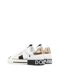 Мужские белые кожаные низкие кеды с принтом от Dolce & Gabbana