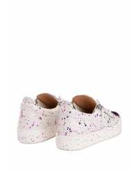 Мужские белые кожаные низкие кеды с принтом от Giuseppe Zanotti