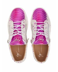 Мужские белые кожаные низкие кеды с принтом от Giuseppe Zanotti