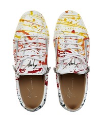 Мужские белые кожаные низкие кеды с принтом от Giuseppe Zanotti