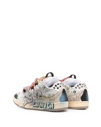 Мужские белые кожаные низкие кеды с принтом от Lanvin