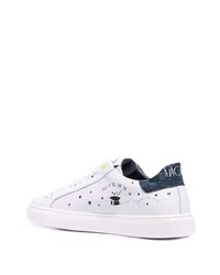 Мужские белые кожаные низкие кеды с принтом от Hide&Jack