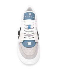 Мужские белые кожаные низкие кеды с принтом от Philipp Plein