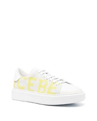 Мужские белые кожаные низкие кеды с принтом от Iceberg