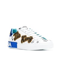 Мужские белые кожаные низкие кеды с принтом от Dolce & Gabbana