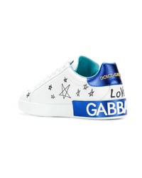 Мужские белые кожаные низкие кеды с принтом от Dolce & Gabbana